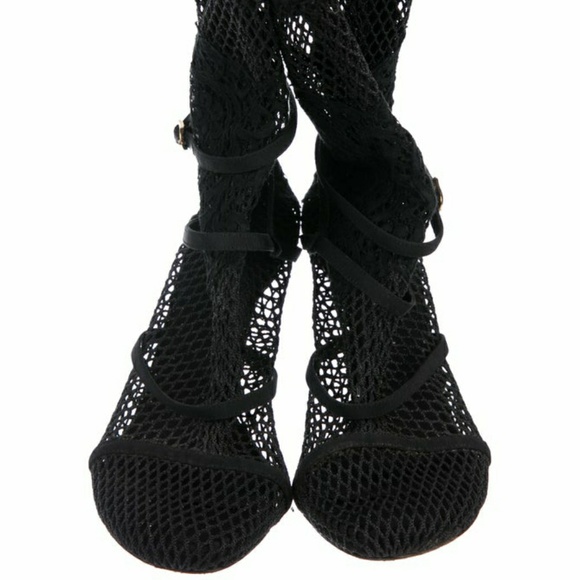Black DOLCE & GABBANA Fishnet Boots 39, Lace Heels RARE HTF Runway See Through - Picture 3 of 8